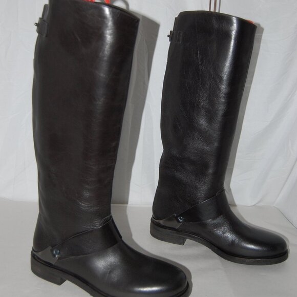 40/10❤️ Made In ITALY VIC Women BLACK LEATHER English Riding Biker Moto BOOTS